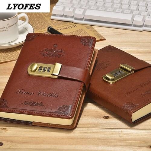 B6 Vintage Notebook Password Book with Lock Creative School Office Supplies Stationery Personal Diary Journal Cover Planner