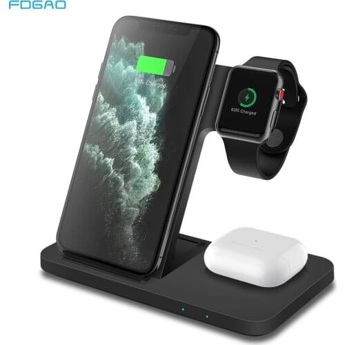 3 in 1 15W Fast Qi Wireless Charger Stand Dock Station For Samsung S10 S20 iPhone 11 XS XR X 8 Apple Watch 6 5 4 3 2 Airpods Pro