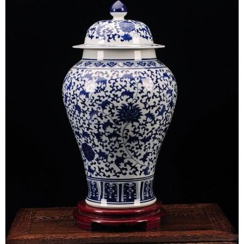 Large clear blue and white ceramic porcelain Floral Ginger Jars