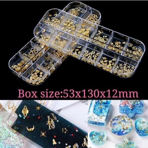 Manicure 12 Geometry Jewelry Metal Rivet Rhinestone Star Moon Diamond Shell Hollow Circle Gold For UV Resin Epoxy Mold Deco