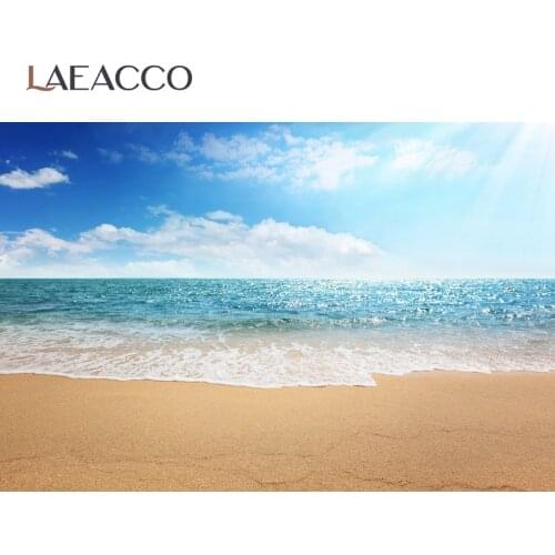 Laeacco Tropical Summer Sea Beach Sand Cloudy Sky Child Scenic Photography Backgrounds Photographic Backdrops For Photo Studio