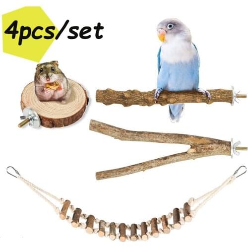 4Pcs/Set Pet Bird Chew Toys Parrot Perches Cage Ladders Stand Paw Grinding Toys for Parrot Bites Pet Product