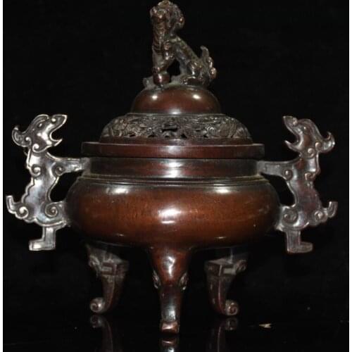 China brass archaize lion Incense burner crafts statue