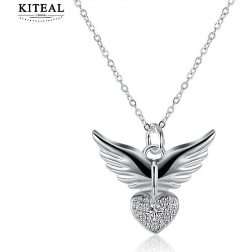 Kiteal 2018 New Fashion Heart Angel Wing CZ 925 stamped silver plated Pendant Necklace Inlay Element Austrian Crysta