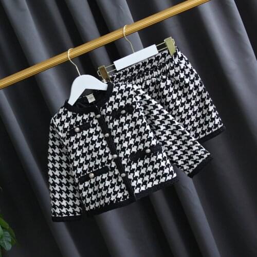 Kids Clothes Sets Autumn Winter Girls Boutique Outfits Plaid Cardigan Coat And Skirts 2 Pcs Sets Cute Children Suits