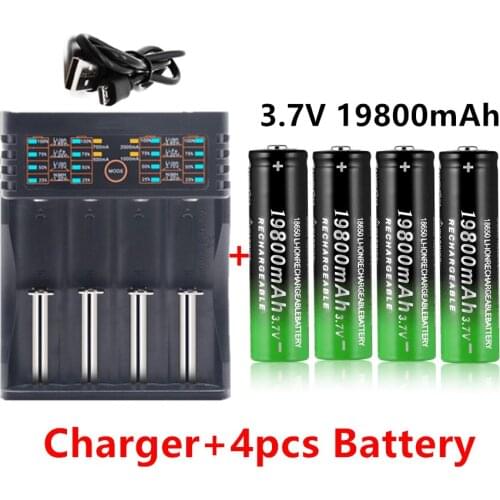 3.7V 19800 mAh 18650 Lithium Batteries Flashlight 18650 Rechargeable-Battery for Flashlight + 401 charger
