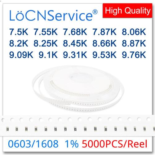 LoCNService 1206 1% 5000PCS 7.5K 7.55K 7.68K 7.87K 8.06K 8.2K 8.25K 8.45K 8.66K 8.87K 9.09K 9.1K 9.31K 9.53K 9.76K 3216 Resistor