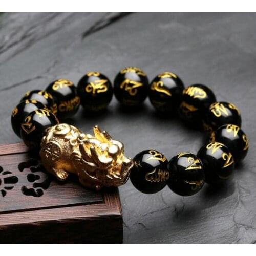 Fashion Hand-Knitted Natural Red/Black Beads PiXiu Elastic Bracelet Bangle