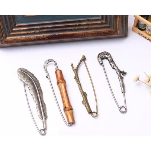 Vintage Jewelry Bamboo Feather Branch Shawl Pin Brooch Retro Safety Brooches Pins Branch Antique For Men Women