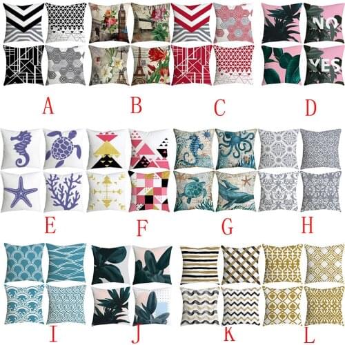 Cushion Set Of 4 Decorative Blue And White Porcelain Throw Pillows Nordic Sofa Home Decor Pillow Cover 18” X 18” Decorative