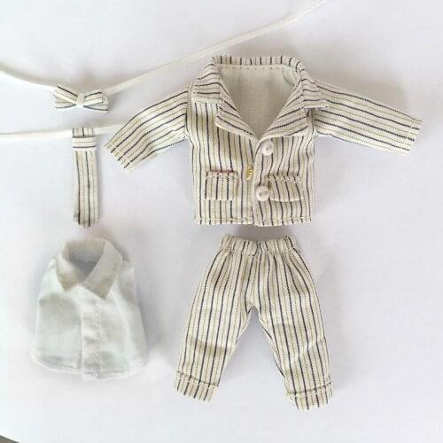 New Ob11 Doll Clothes Handsome Boy Suit Stripe with Tie 1/12 Doll House 16cm BJD GSC Obitsiu 11 Universal Accessory