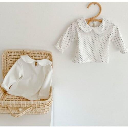 2021 New Baby Girl Long Sleeve Bottom Tops Fashion Dot Print Girls Cotton Blouse Peter Pan Collar Baby Shirts Clothes