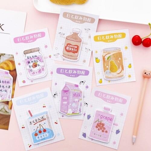 New Cute Kawaii Sticky Note Various Drink Shape Japanese Style Simple Solid Color Note Sticker Note Paper Office Notice Sticker