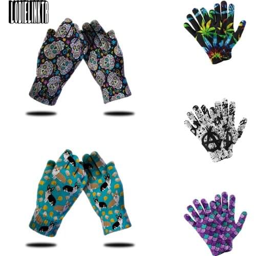 Creative Skull Printed Gloves Touch Screen Mobile Phone Working Knitted Gloves Winter Sports Adult Warm Men Women Riding Mittens