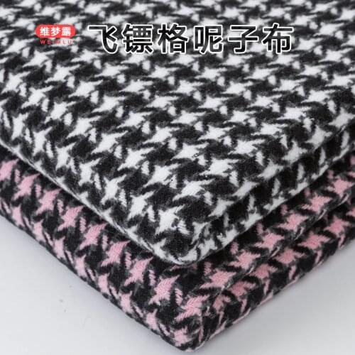 Autumn and Winter Thickening Black and White Pink Houndstooth Fabric Double-sided Woolen Cloth Coat Jacket Skirt Flannel Fabric
