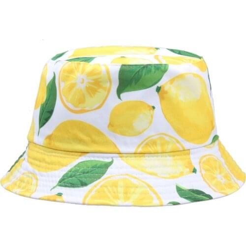 Panama Bucket Hat Men Women Summer Bucket Cap Lemon Print Bob Hat Hip Hop Gorros Fishing Fisherman Hat