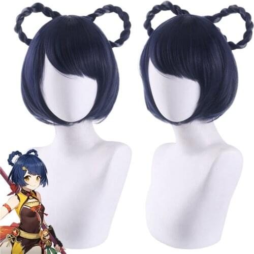 30cm Game Genshin Impact Project Cosplay Xiangling Wig Role Playing Wigs Halloween Cosplay Powder Dark Brown