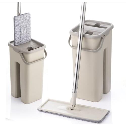 Flat Squeeze Mop and Bucket Hand Free Wringing Floor Cleaning Mop Microfiber Mop Pads Wet or Dry Usage on Hardwood Laminate Tile