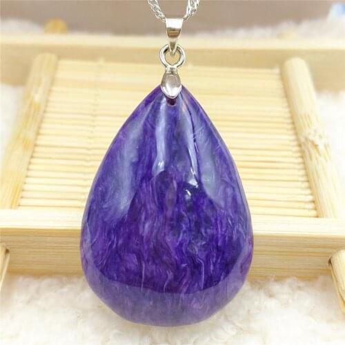 Genuine Natural Charoite Purple Women Water Drop Pendant Russia Necklace Jewelry 38x27x11mm Rare Beads AAAAA