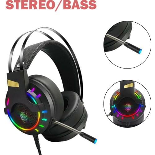 FOSITAN Head-Mounted Professional Gaming Headset USB 3.5mm Wired Headphone with Microphone RGB Colorful Light forComputer Laptop