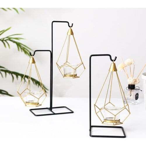 Nordic Geometry Iron Candlestick Golden Chandelier Wedding Props Bedroom Decorations Furnishing European Candle Holders