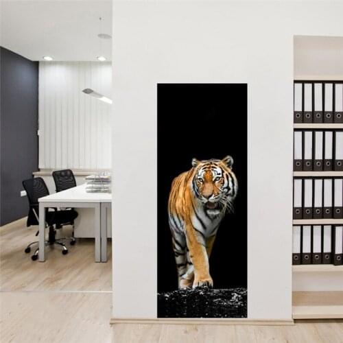 Tiger Door Sticker Wooden Door Renovation Living Room Bedroom Door Creative Wall Sticker Self-adhesive Decoration Waterproof