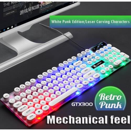 GTX300 Punk Ultra Thin Portable Home USB Desktop Durable Keyboard Mouse Set Wired LED Illuminated Backlit Combos Kit Office#g3
