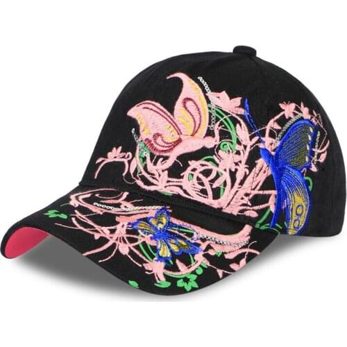 High quality baseball hat cap Butterflies and flowers embroidery cotton caps Casual hats snapback cap fashion for women