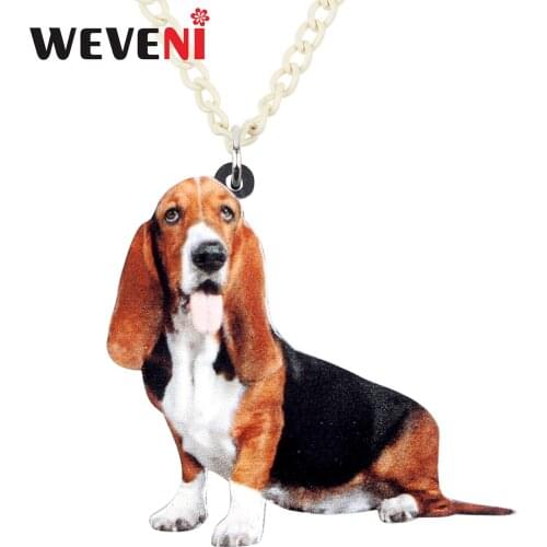 WEVENI Acrylic Basset Hound Dog Necklace Pendant Chain Choker Cute Cartoon Animal Jewelry For Women Girl Pet Lovers Gifts Bijoux