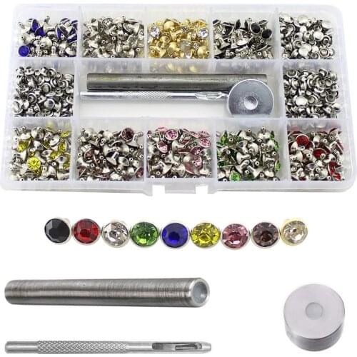 360pcs 7mm Colorful Rhinestones Rivets For Leather Copper Spikes For DIY Clothes Bags Decoration Crystal Accessory With Tools