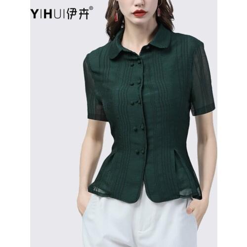 Vintage Chiffon Shirt Women Slim Plus Size Short Sleeve Turn-Down Collar Summer Tops Fashion 2021 New Ladies Office Dress Blouse