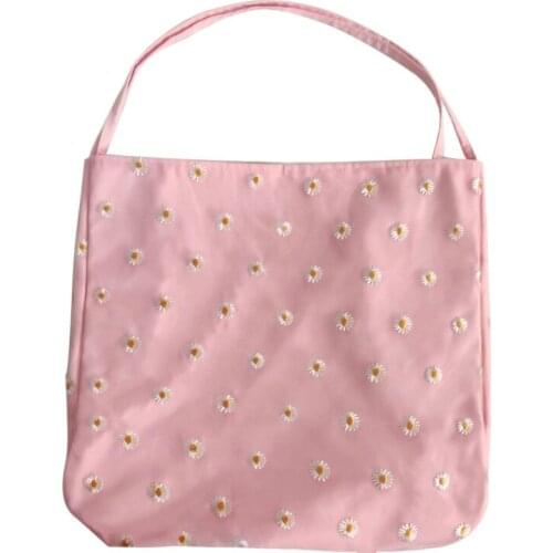 Womens Preppy Style Flower Embroidery Shoulder Bag Large Capacity Canvas Bag New Bolsa Feminina Luxury Handbag