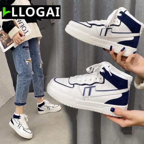 LLOGAI Fashion Spring Hot Sale White Shoes Female Platform Sneakers Women Tenis Feminino Casual Female Shoes Zapatillas Mujer