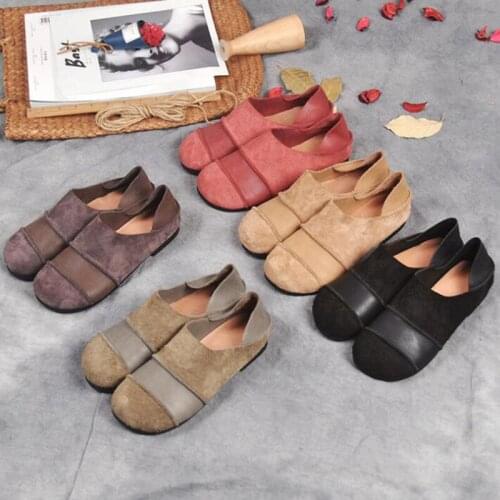 Spring 2020 Women Flats Slip On Loafers Soft Moccasins Round Head Suede Genuine Leather Shoes Woman Plus Size Flat Causal Shoes