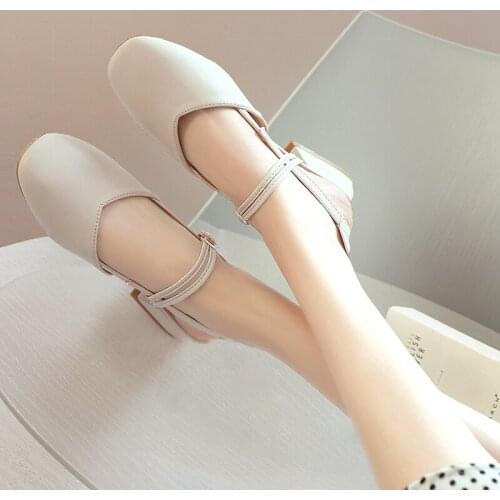 Koovan Womens Pumps 2020 Trend New Summer Sandals Female Fairy Surest Students Wild Square Chunky-Heel Gentle Single Shoes