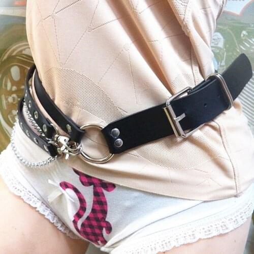 Ladies Fashion Big Metal O-ring Belt Sexy Gothic Punk Leather Belt Metal Hoop Adjustable Waist Belts For Women