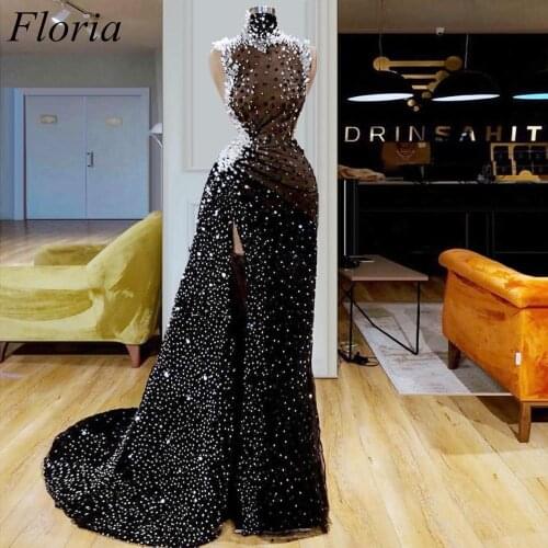 Special Design Muslim Long Cocktail Dress 2019 Mermaid High Neck Pearls Evening Prom Party Gowns Kaftan Celebrity Dress Vestidos