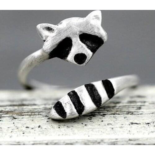 Creative Raccoon Red Panda Opening Rings For Women Animal Cute Silver Color Adjustable Personality Womens Ring Female Jewelry