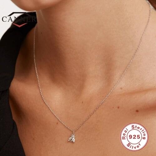 CANNER Real 925 Sterling Silver Necklace for Women Small Cute Bee Pendant Choker Necklaces Fine Jewelry Collares Gift for Girl