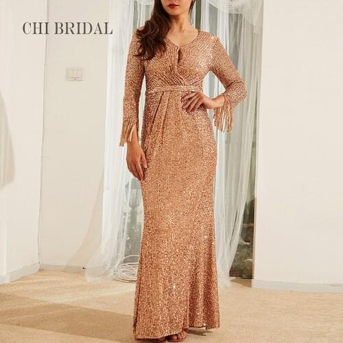 Fashion Sequin Evening Dress Tassel Sleeve Slim Dress Luxury Handmade Ladies Banquet Evening Dress Actual Image