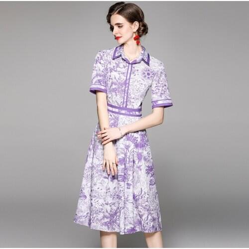 Summer Party A-line Midi Dress 2021 Women Runway Floral Print Elegant Boho Short Sleeve Sexy Vintage Dress Vestidos k7382