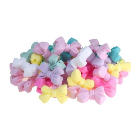 Mabochewing 10pcs Cartoon Cute Bowknot Bow Tie Silicone Beads Food Grade BPA Free Baby Chomp Teehing Bead Teethers