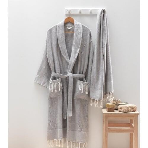 100% Turkish Cotton Retro Peshtemal Bathoom Dressing Gown Sleepwear Bathrobe Night Gown Soft Warm Terry Towel