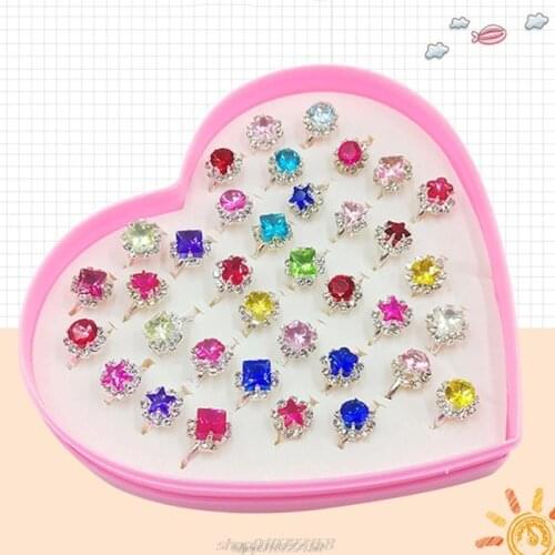 12/36 Pcs/box Adjustable Alloy Baby Girl Rings Fashion Cartoon Children with Heart Shaped Showcase for Party N09 20 Dropship