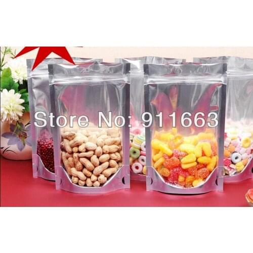 14cmx23cm*0.16mm+4cm,100pcs. Reclosable Zipper Bag Silver Aluminium Foil Stand Up Ziplock Bag,Self -Sealed Plastic Ziplock Bag