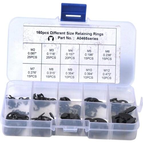 160 Pieces E-Clip Circlip Inner Retaining Ring Snap Ring washer Assortment Kit 9 Sizes 2-12mm