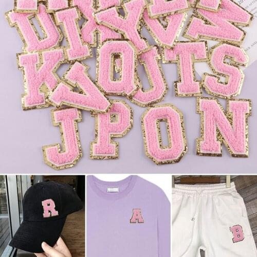 26pcs 3d Large Pink Towel English Letter Patches For Clothes Embroidery Appliques Child Women Clothing Name Accessories Badges