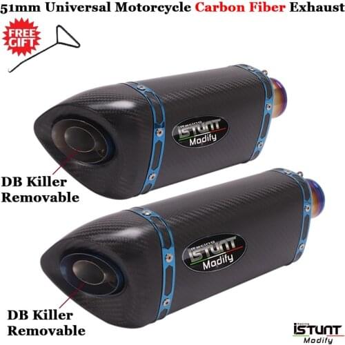 51mm Universal Motorcycle Carbon Fiber GP Exhaust Muffler For FZ1 MT07 R1 R6 R15 R3 ZX6R ZX10 Z900 K6 K7 K8 NINJA 650 MT03 TMAX