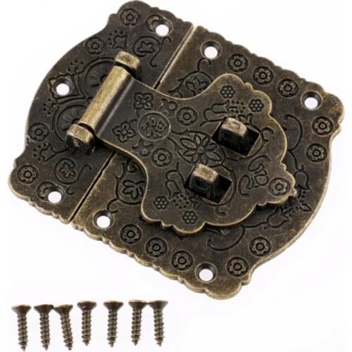 70*60mm Antique Drawer Latches Decorative Hasp Jewelry Wooden Box Suitcase Hasp Lock Latch With Screws Vintage Brass Hardware