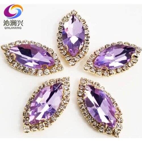 Free shipping Crystal vi eye shape Top Glass Crystal buckle,gold bottom sew on loose rhinestones,Diy/jewelry accessories